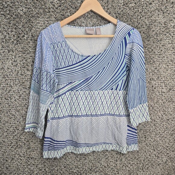 Chico's Tops - Chicos Top Womens 0 US Small Blue Scoop Neck Printed Tee Stretch Casual Ladies